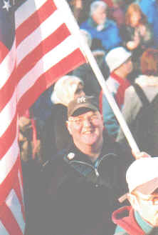 David Kerr carrying the Betsy Ross flag on the Belfast antiwar demonstration, February 15th 2003.